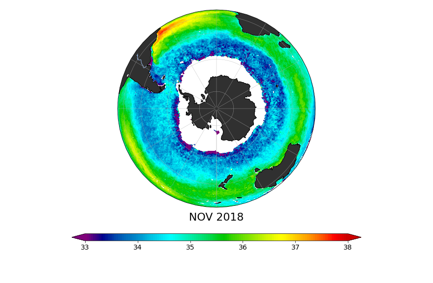 Sea Surface Salinity, November 2018