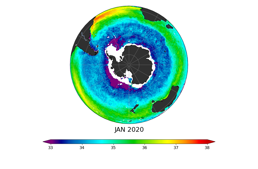 Sea Surface Salinity, January 2020