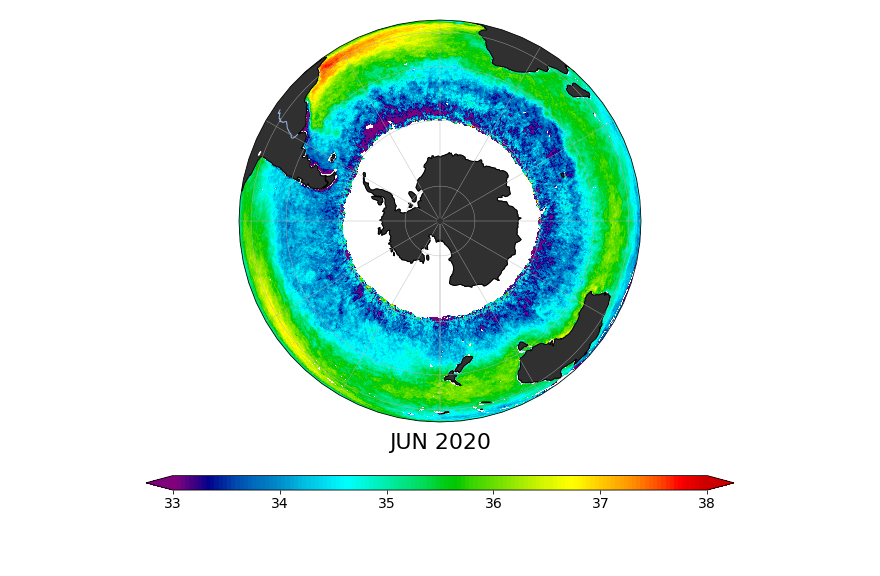 Sea Surface Salinity, June 2020