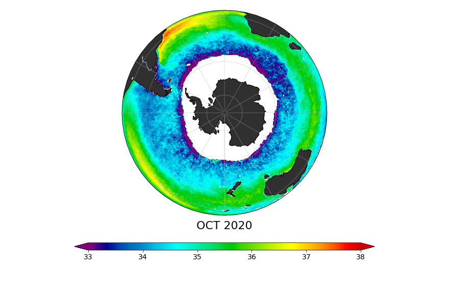 Sea Surface Salinity, October 2020