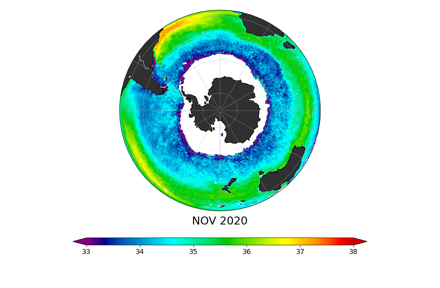 Sea Surface Salinity, November 2020