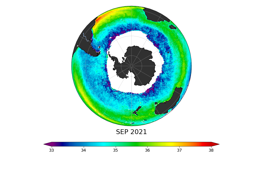 Sea Surface Salinity, September 2021