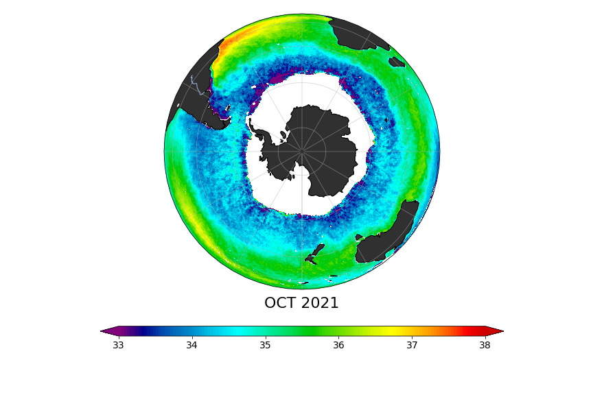 Sea Surface Salinity, October 2021