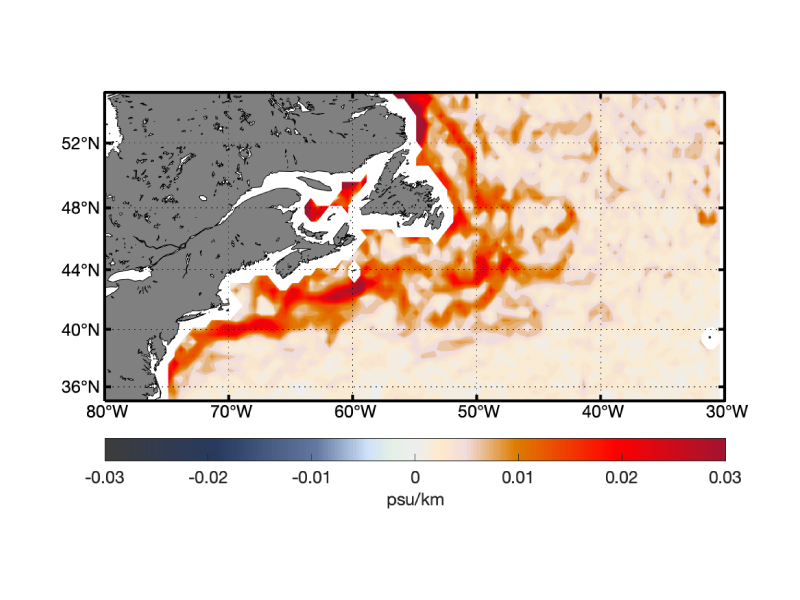 Salinity gradient of the Gulf Stream