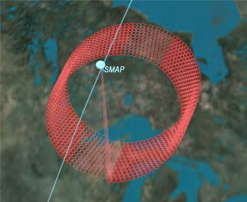 SMAP radiometer 3-dB instantaneous field-of-view footprints