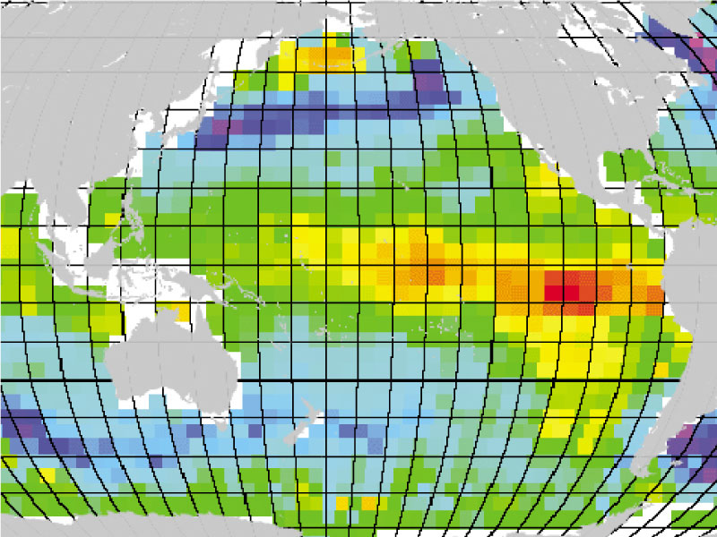Map of sea surface salinity in the Pacific Ocean